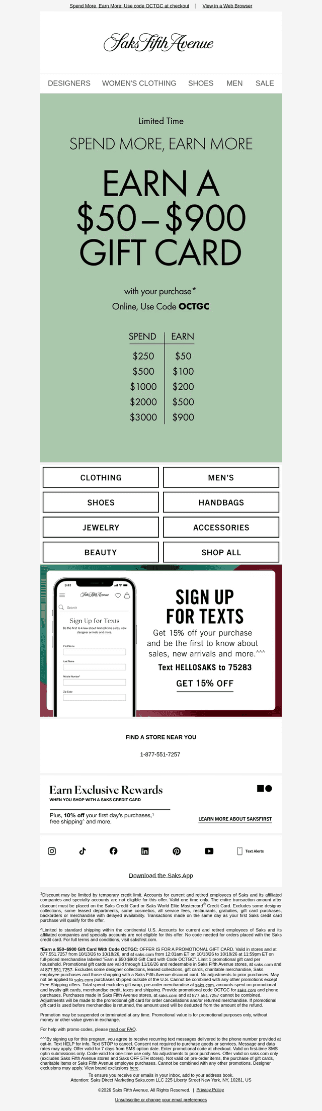 Saks email from Tue, Oct 13, 2026