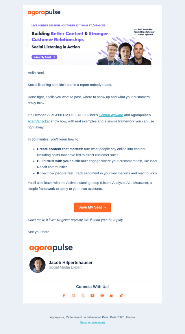 Agorapulse email from Tue, Oct 13, 2026
