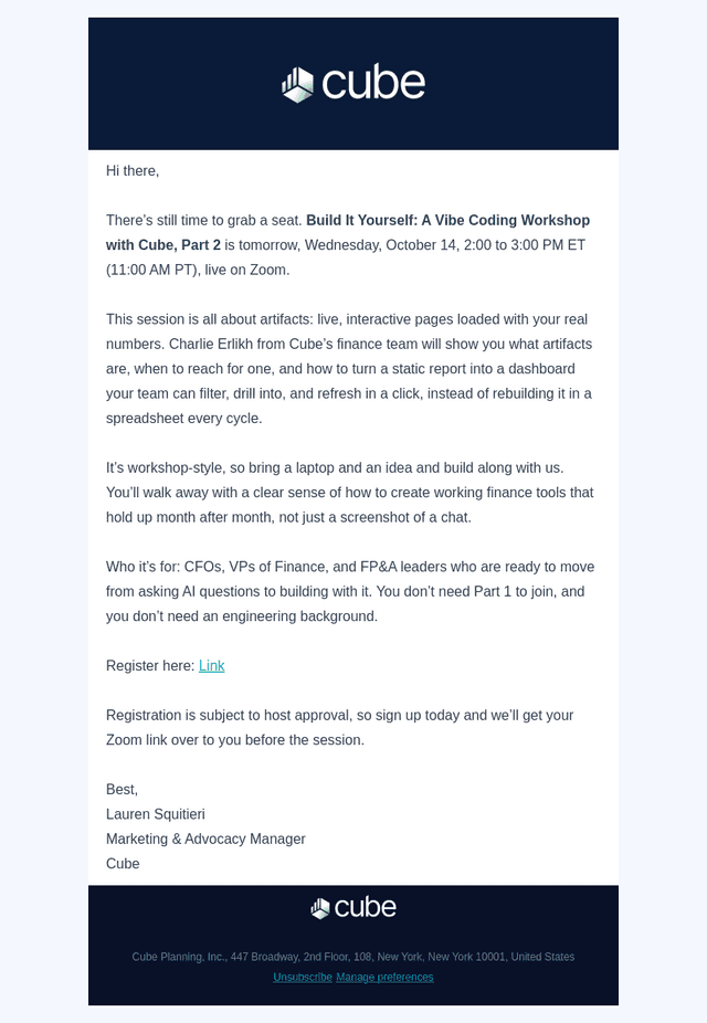 Cube email from Tue, Oct 13, 2026