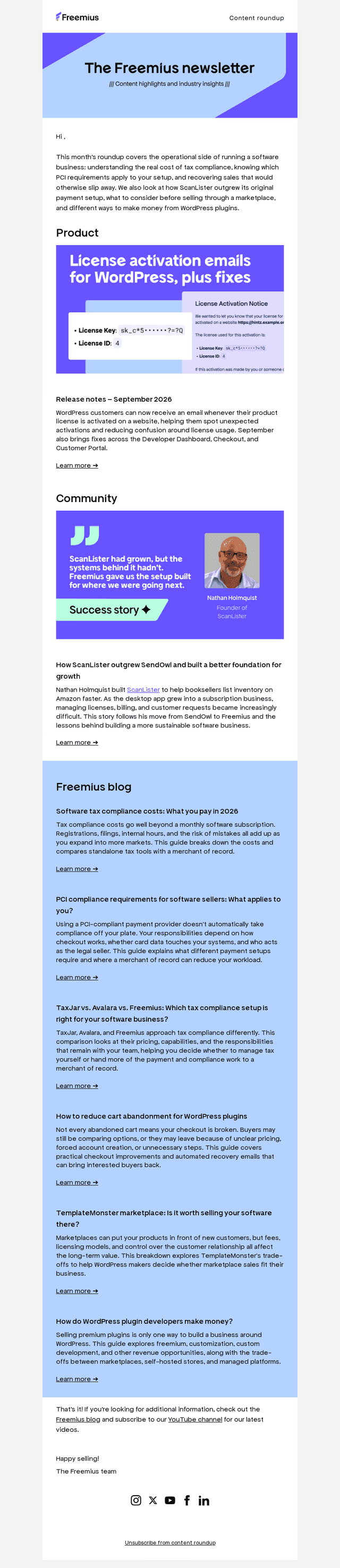 Freemius email from Tue, Oct 13, 2026