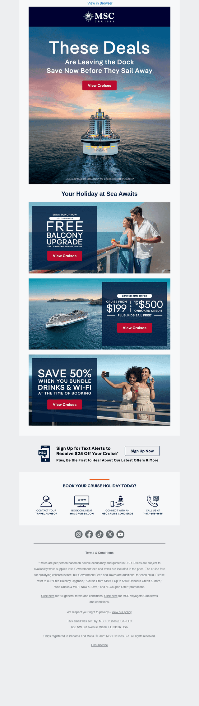 MSC Cruises email from Tue, Oct 13, 2026