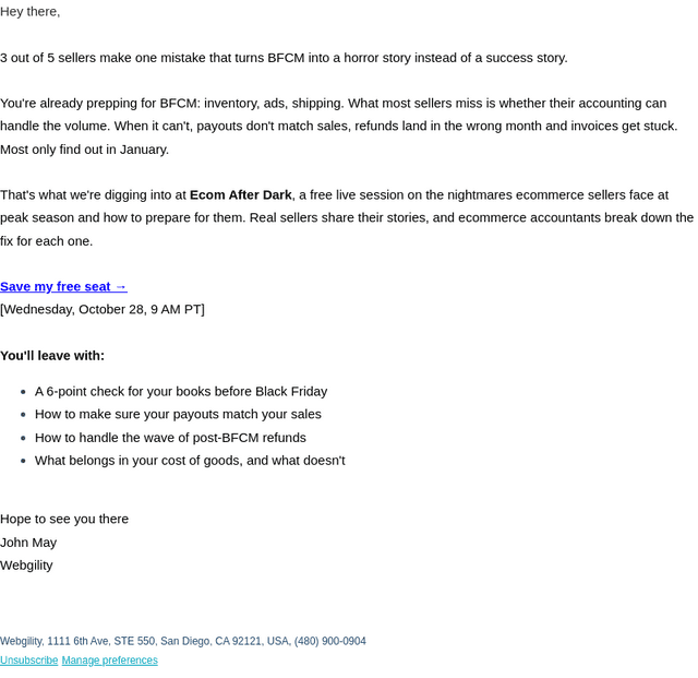 Webgility email from Tue, Oct 13, 2026