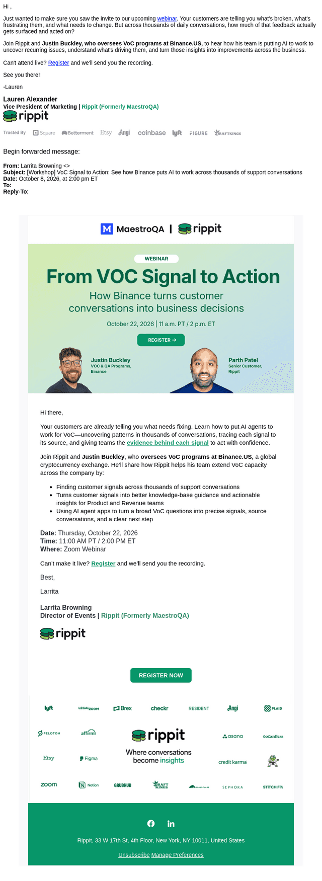 MaestroQA email from Tue, Oct 13, 2026