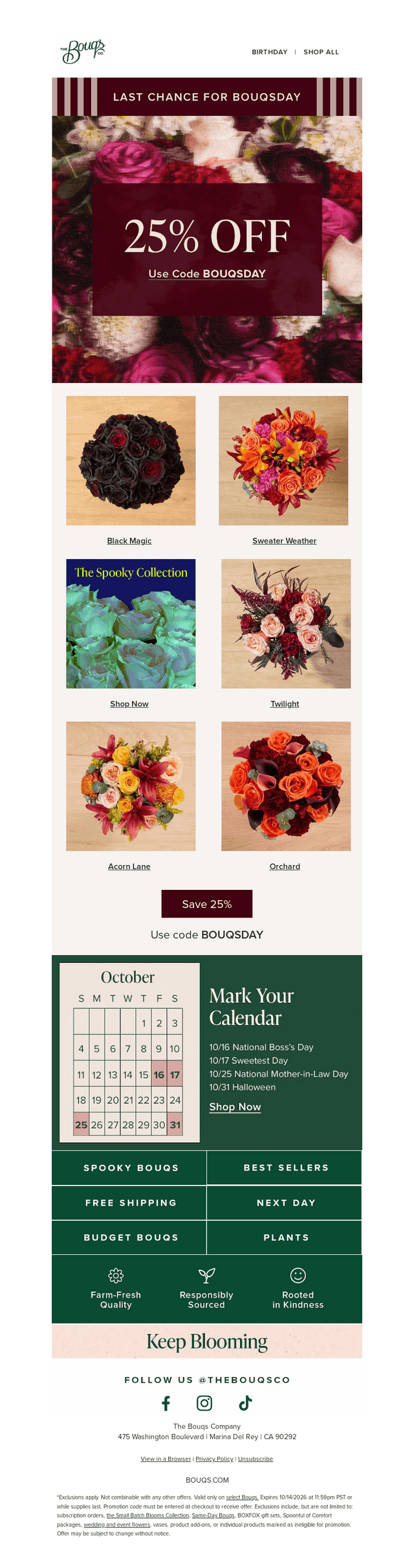The Bouqs Co. email from Wed, Oct 14, 2026