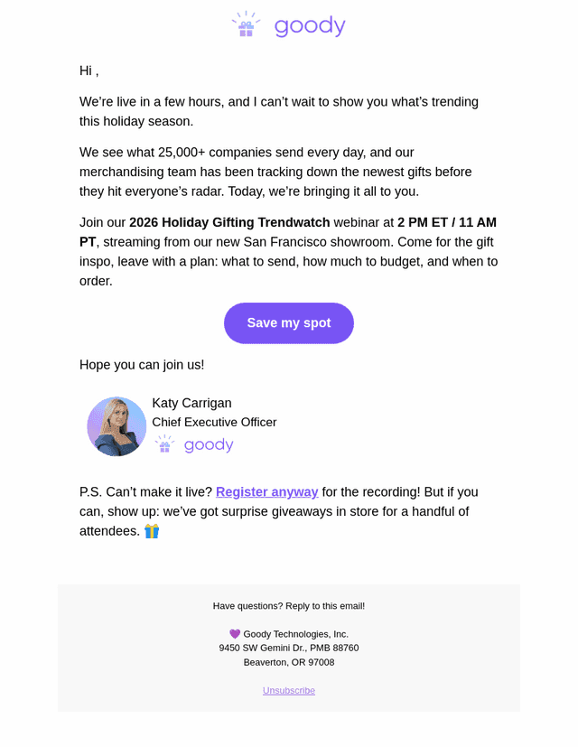 Goody email from Wed, Oct 14, 2026