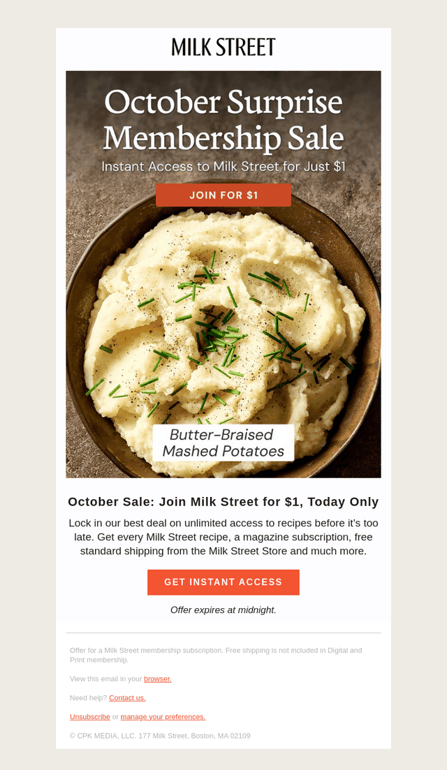 Milk Street email from Wed, Oct 14, 2026