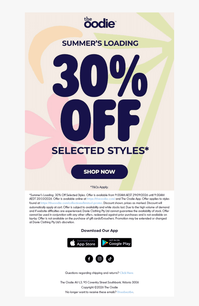 The Oodie email from Wed, Oct 14, 2026