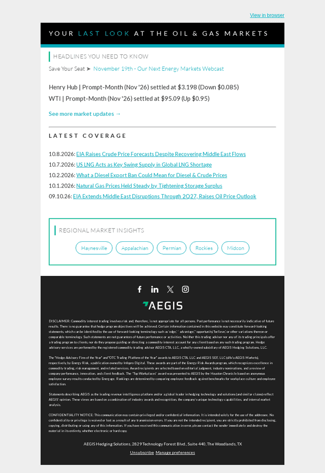 AEGIS Hedging email from Wed, Oct 14, 2026