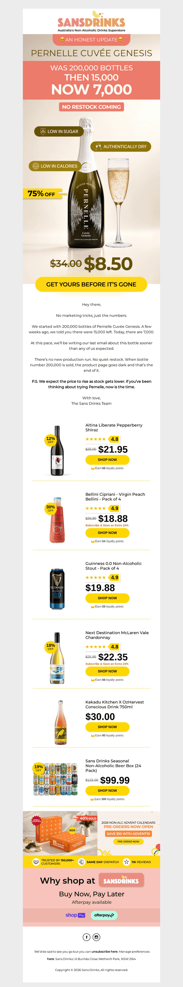 Sans Drinks email from Thu, Oct 15, 2026