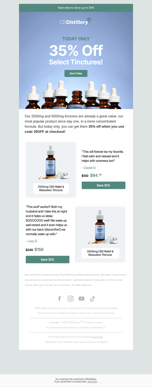 The CBDistillery email from Thu, Oct 15, 2026