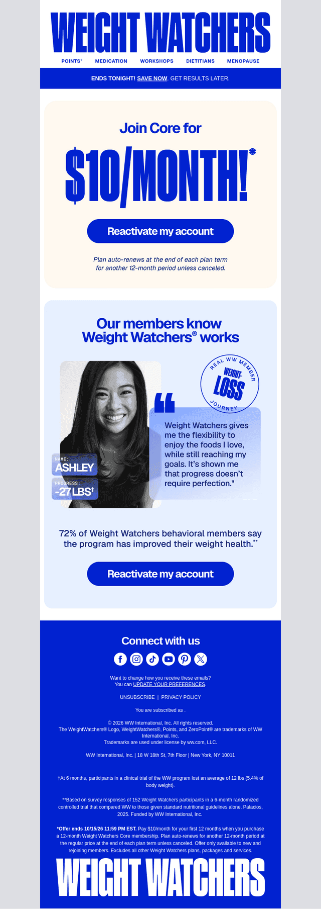 Weight Watchers email from Thu, Oct 15, 2026
