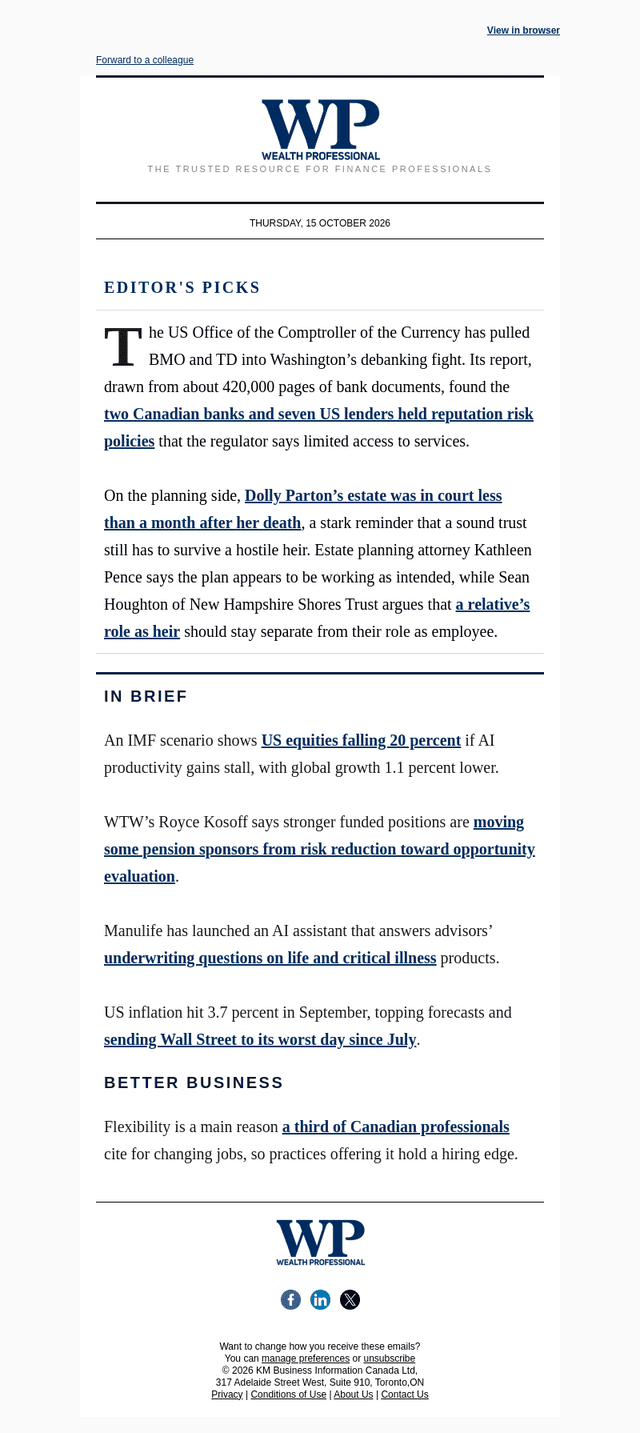 Wealth Professional email from Thu, Oct 15, 2026