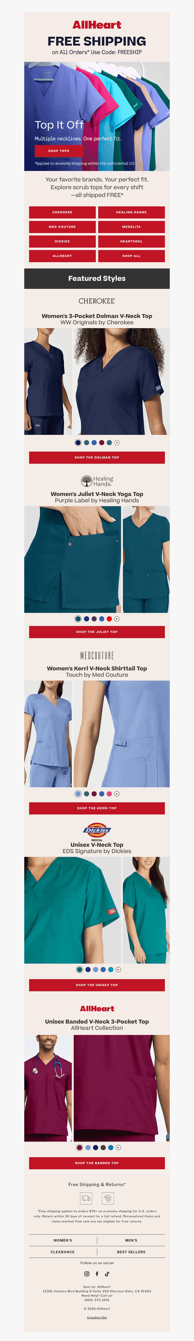 Scrub tops for every shift, shipped FREE