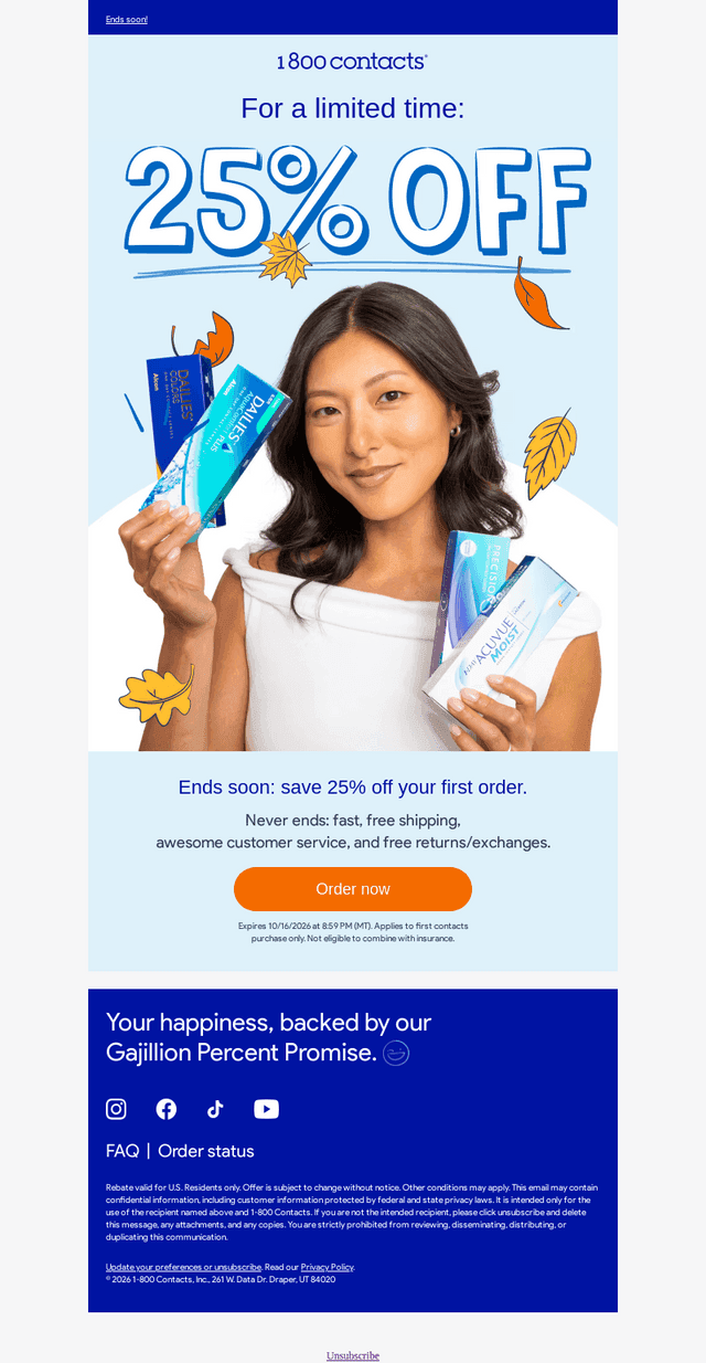 1-800 Contacts email from Thu, Oct 15, 2026