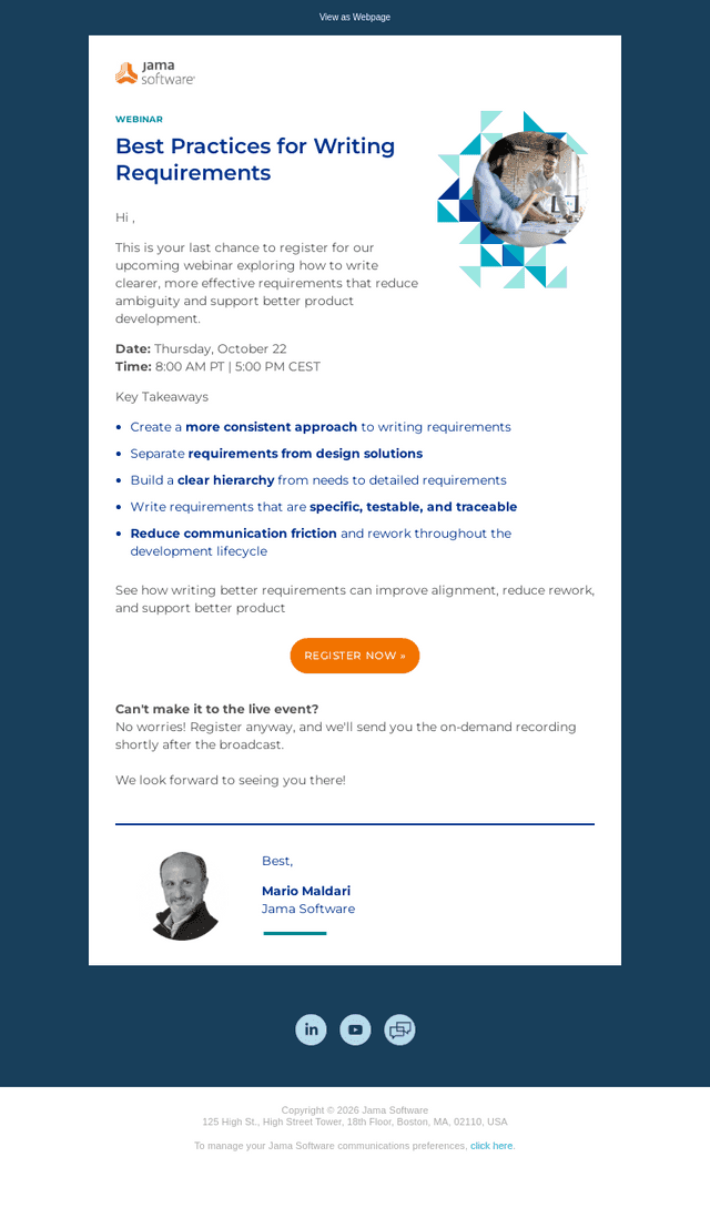 Last chance: Learn how to write better requirements | October 22