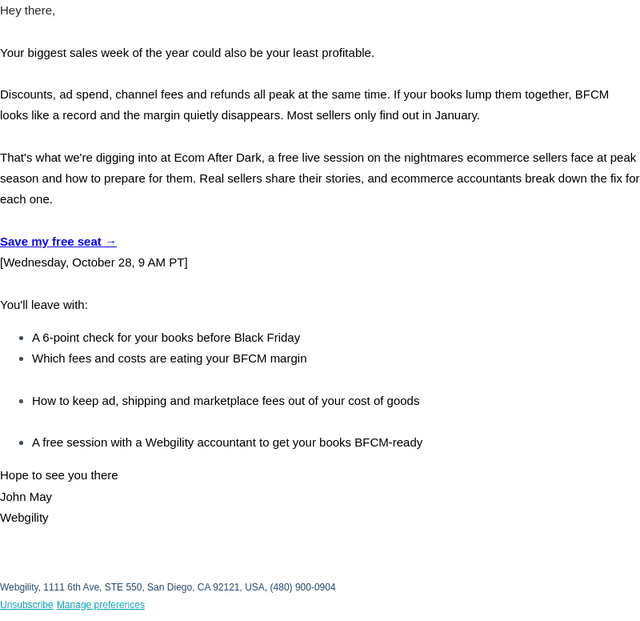Webgility email from Thu, Oct 15, 2026