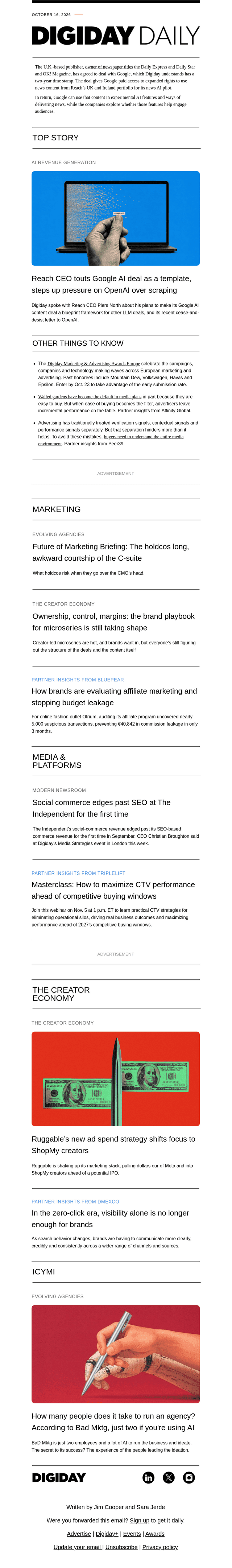 Digiday email from Fri, Oct 16, 2026