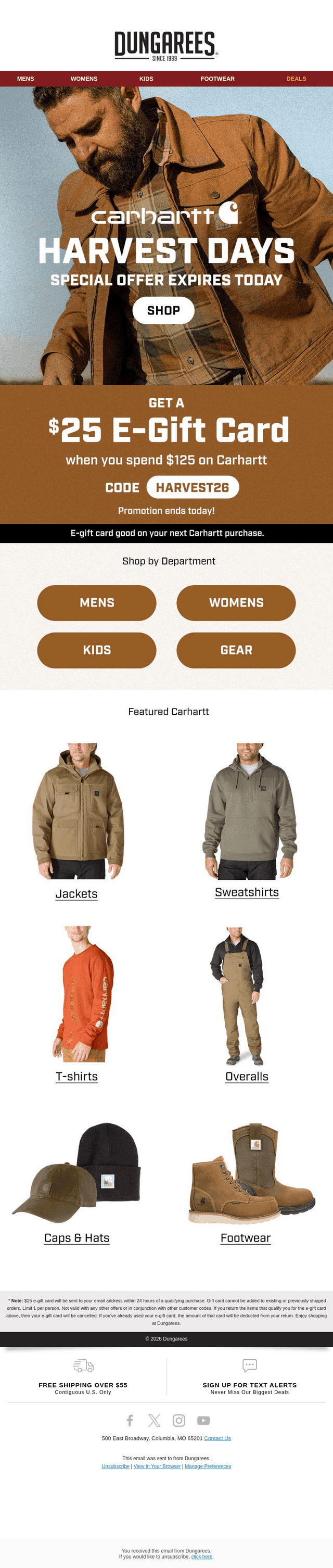 Carhartt Code HARVEST26 Expires Today