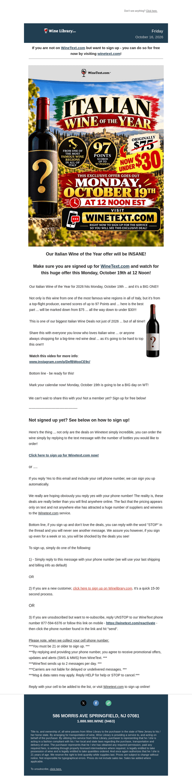 Wine Library email from Fri, Oct 16, 2026