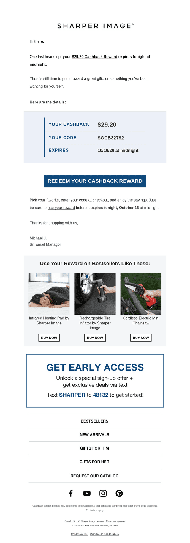 Sharper Image email from Fri, Oct 16, 2026