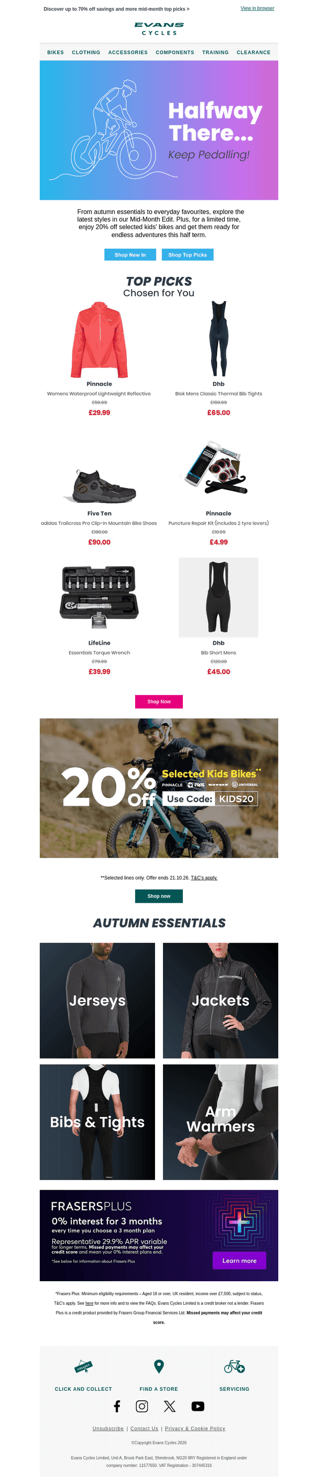 Evans Cycles email from Fri, Oct 16, 2026