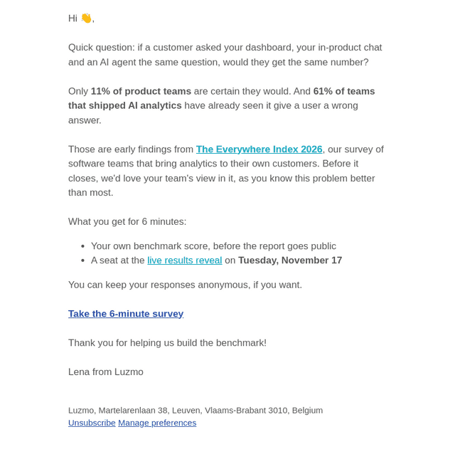 Luzmo email from Fri, Oct 16, 2026