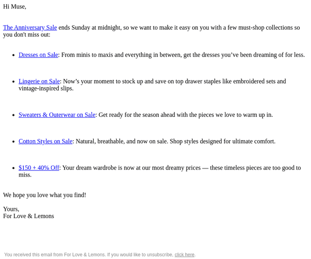 For Love & Lemons email from Sat, Oct 17, 2026