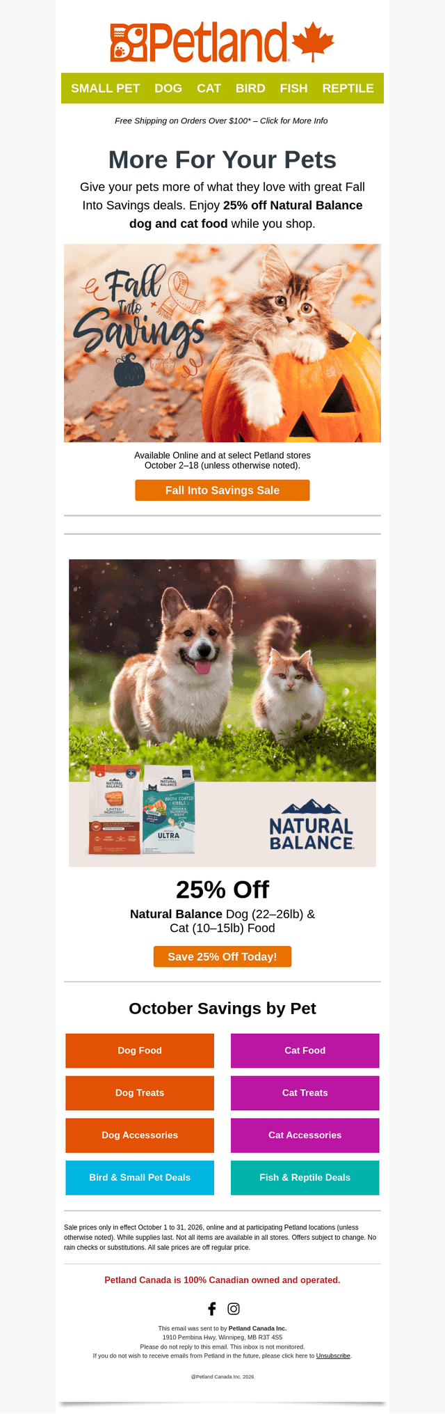 Petland Canada email from Sat, Oct 17, 2026
