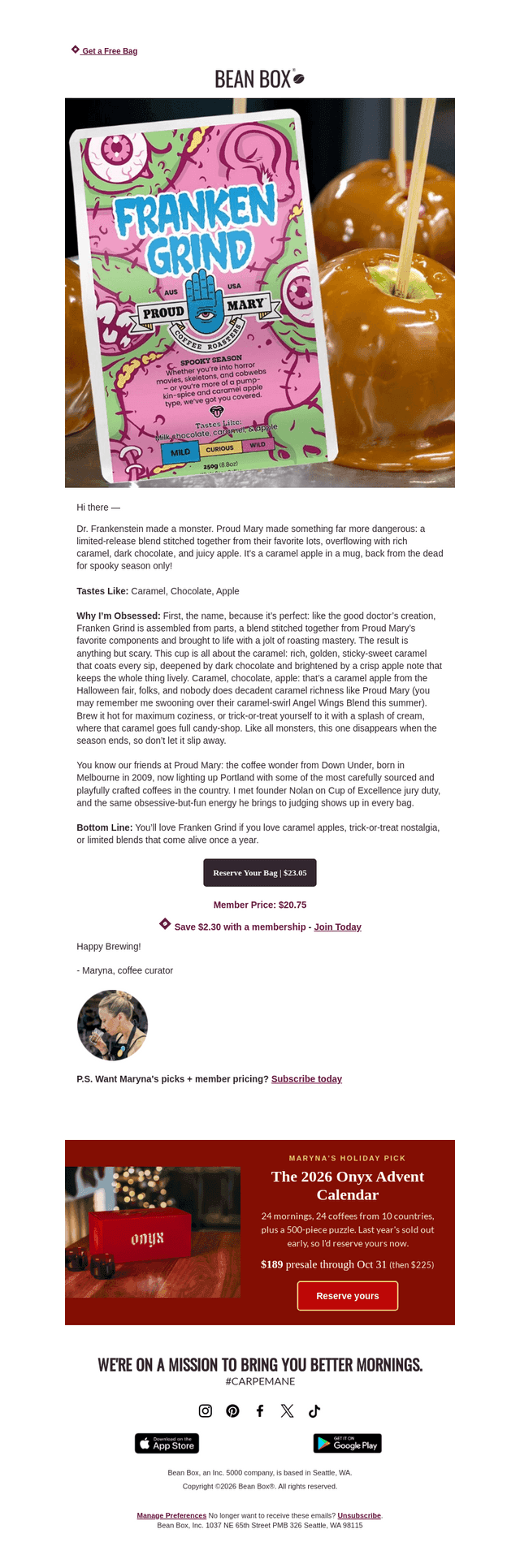 BeanBox email from Sat, Oct 17, 2026
