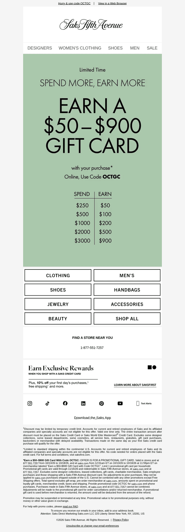 Saks email from Sun, Oct 18, 2026