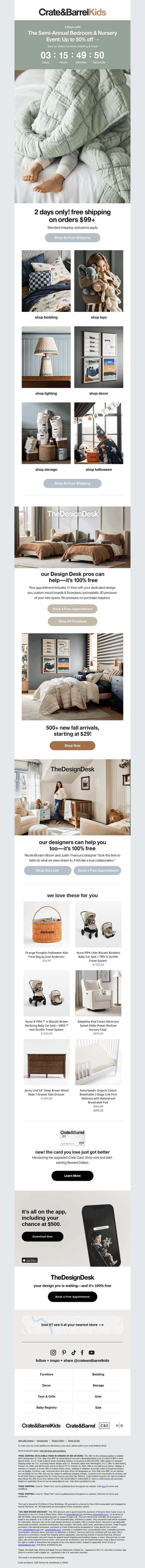 Crate and Barrel email from Sun, Oct 18, 2026