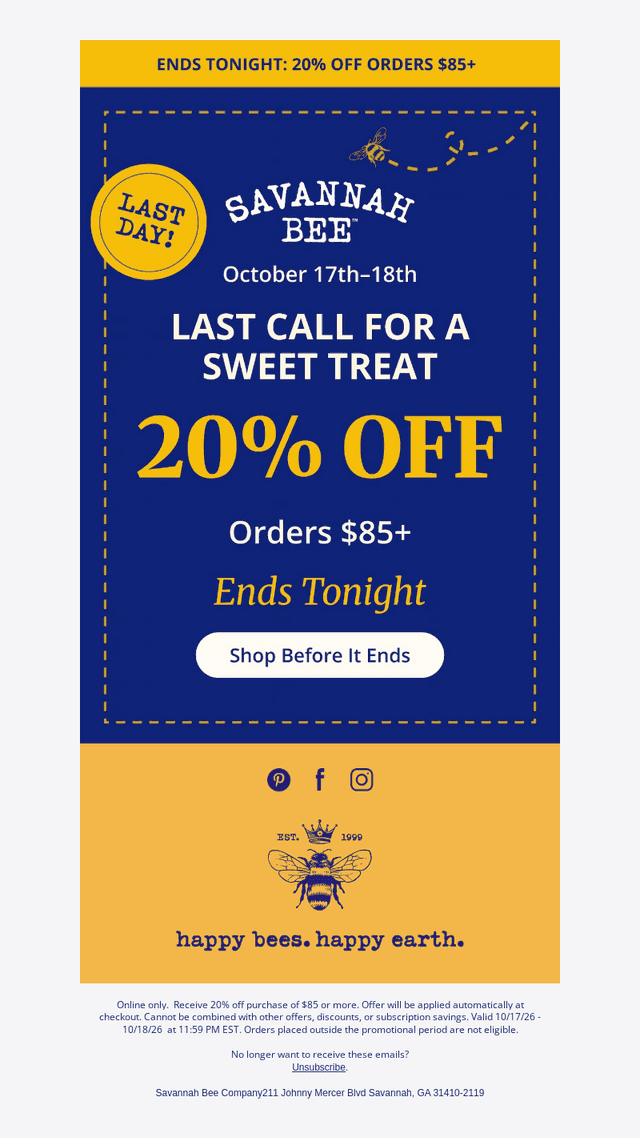 Savannah Bee email from Sun, Oct 18, 2026