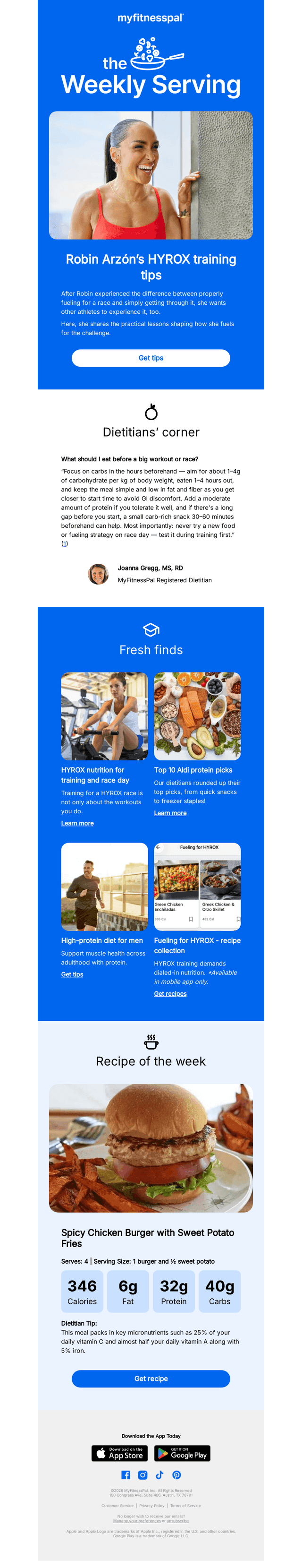 MyFitnessPal email from Sun, Oct 18, 2026