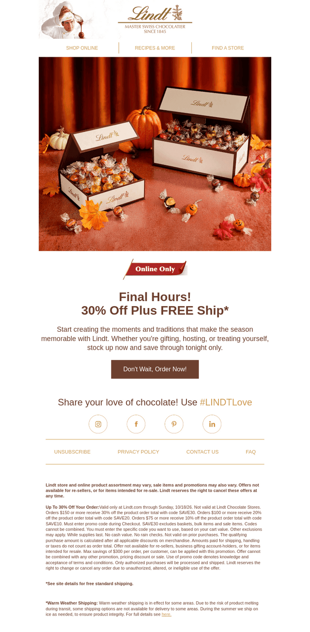 Lindt email from Sun, Oct 18, 2026