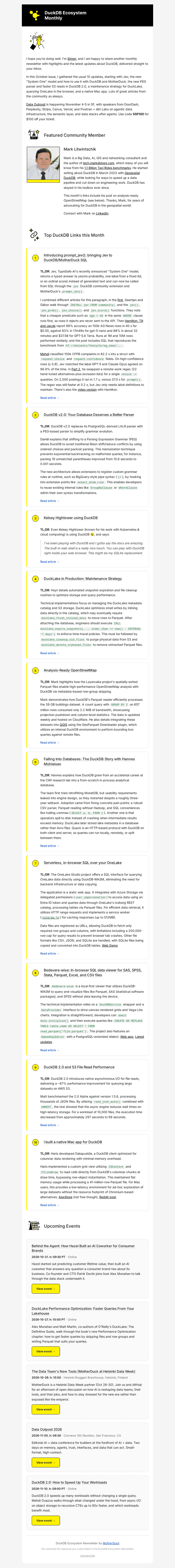 MotherDuck email from Sun, Oct 18, 2026