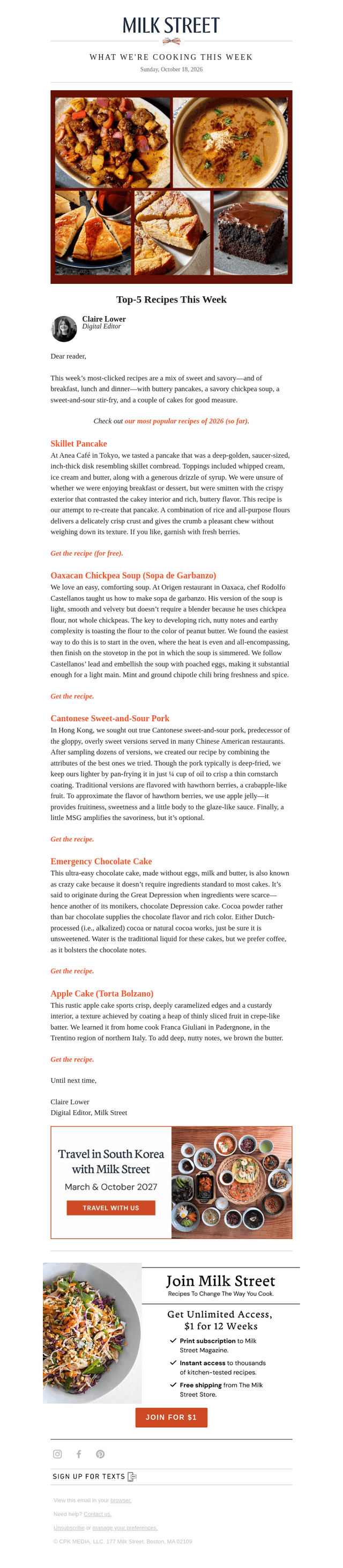 Milk Street email from Sun, Oct 18, 2026