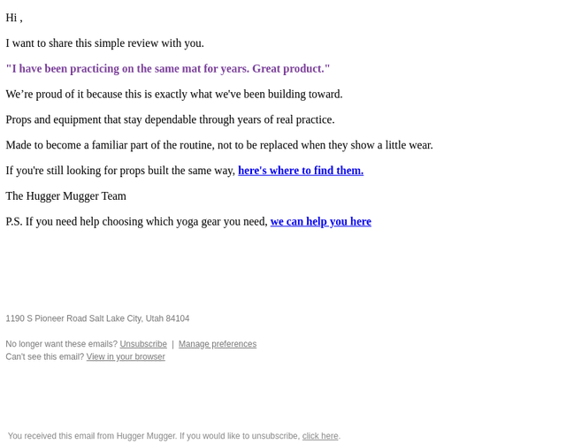 Hugger Mugger email from Sun, Oct 18, 2026