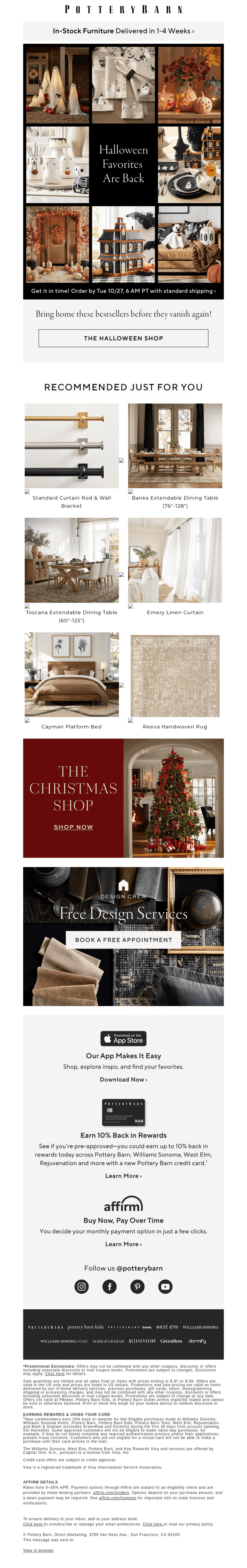 Pottery Barn email from Sun, Oct 18, 2026