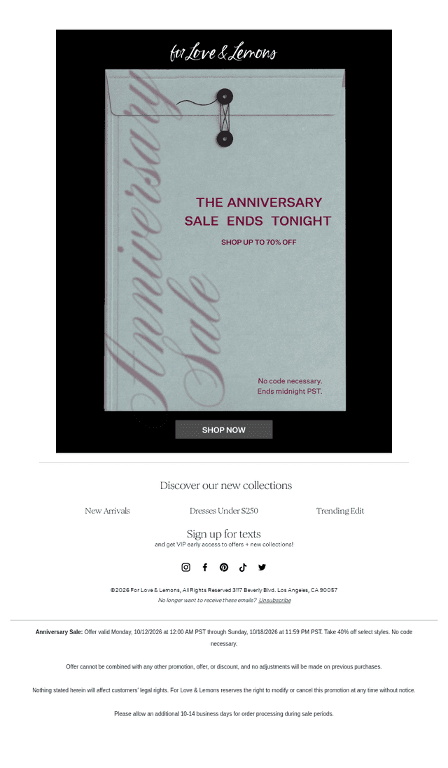 For Love & Lemons email from Mon, Oct 19, 2026