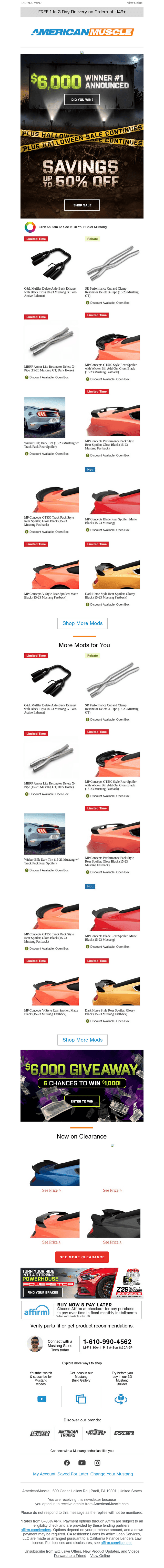AmericanMuscle.com email from Mon, Oct 19, 2026