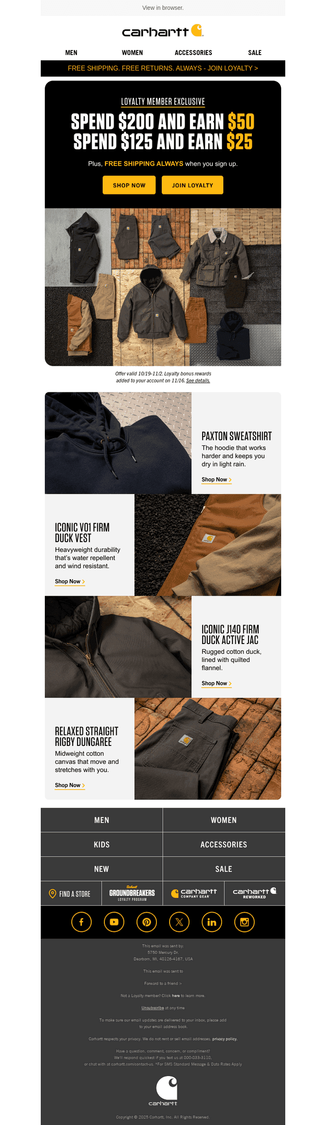 Carhartt email from Mon, Oct 19, 2026