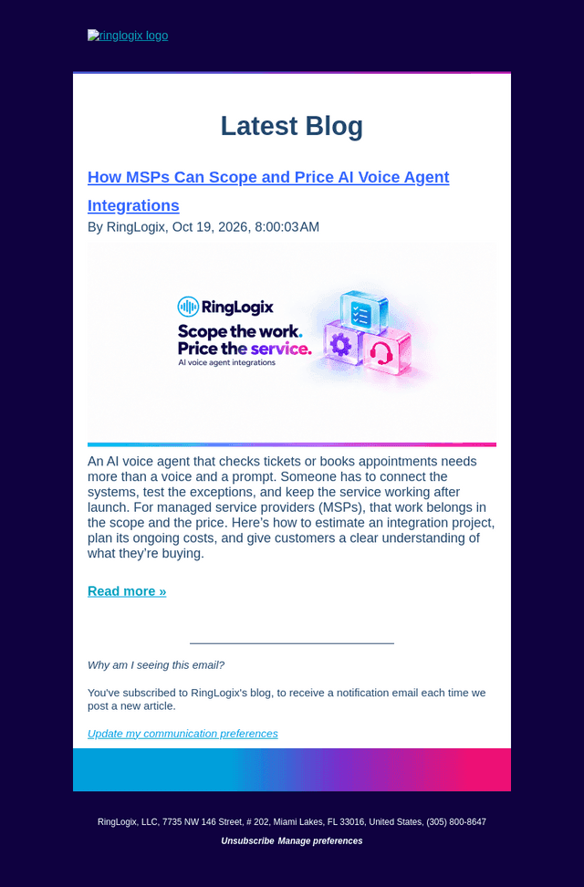 RingLogix email from Mon, Oct 19, 2026