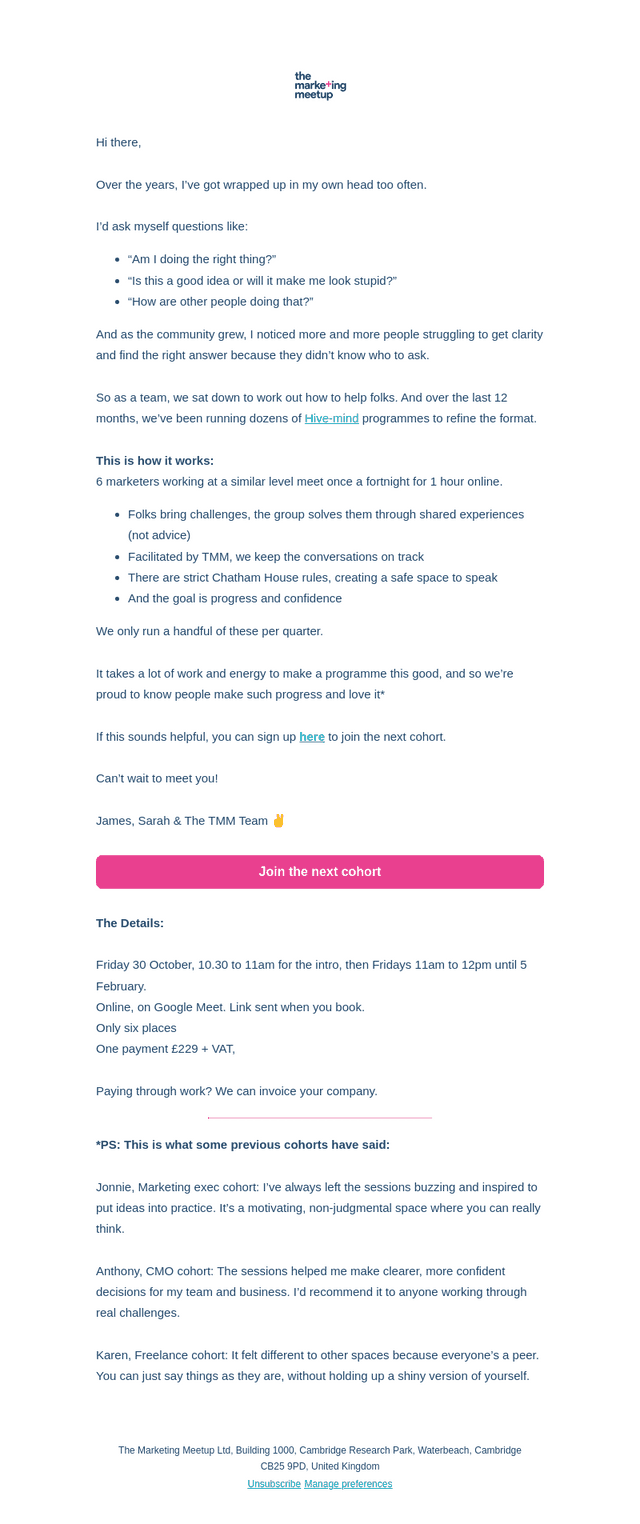 The Marketing Meetup email from Mon, Oct 19, 2026
