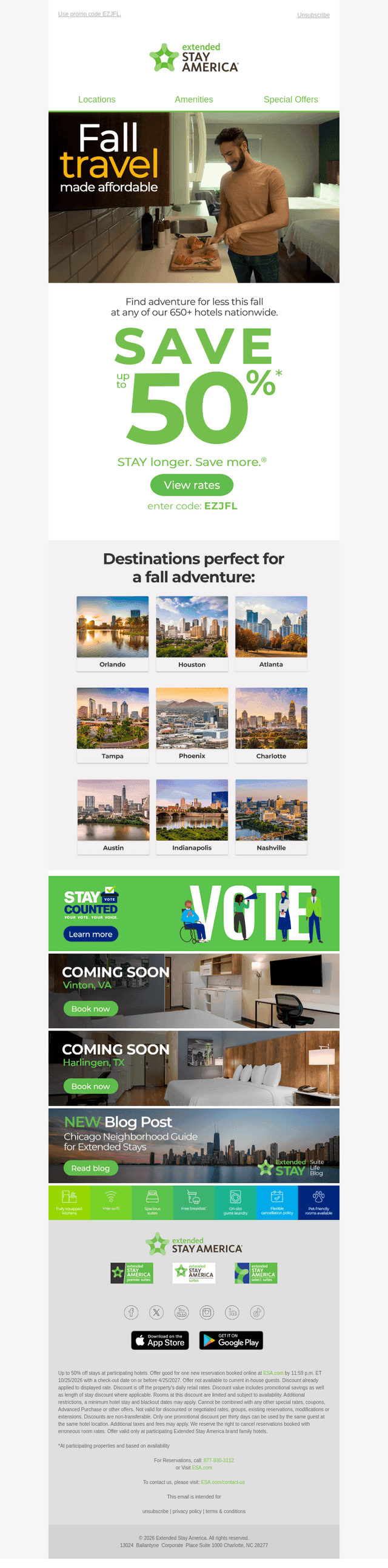 Extended Stay America email from Mon, Oct 19, 2026