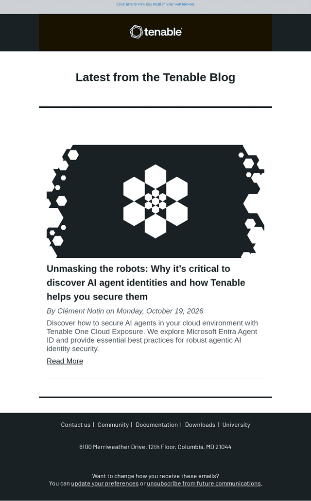 Tenable email from Mon, Oct 19, 2026