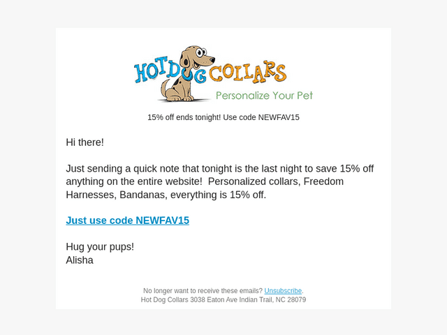 Hot Dog Collars email from Mon, Oct 19, 2026
