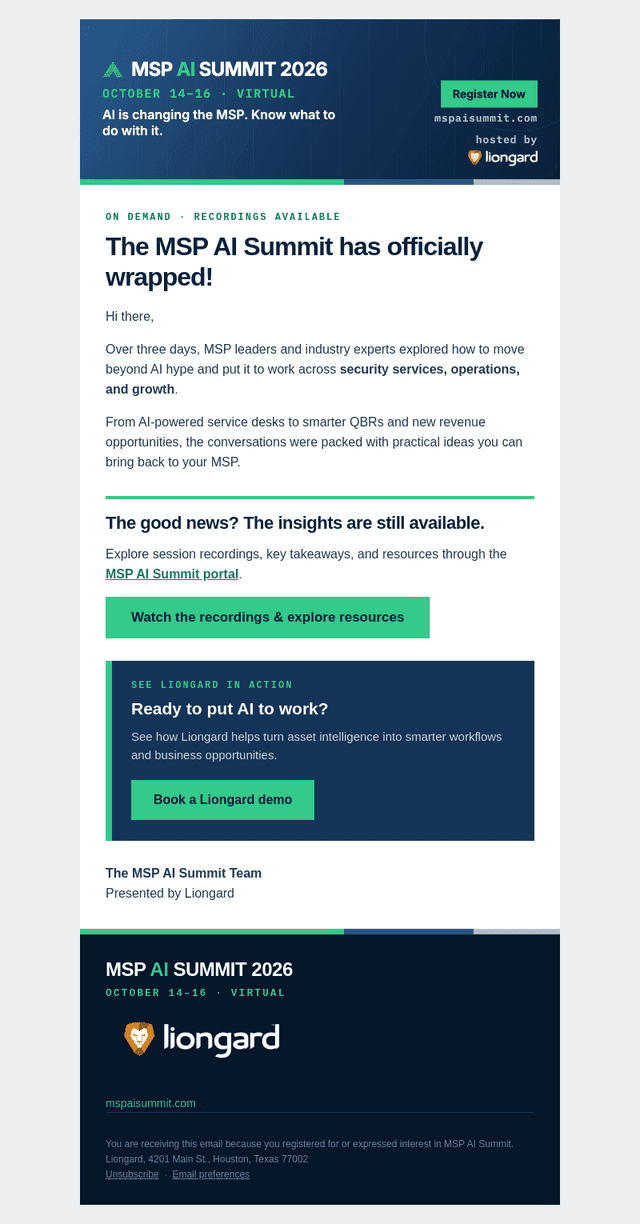 Liongard email from Mon, Oct 19, 2026