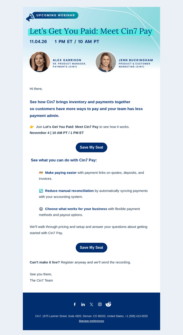 Cin7 email from Mon, Oct 19, 2026