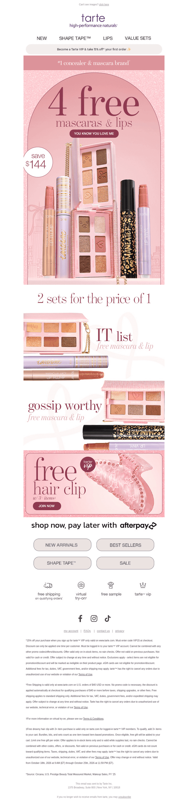 Tarte Cosmetics email from Mon, Oct 19, 2026