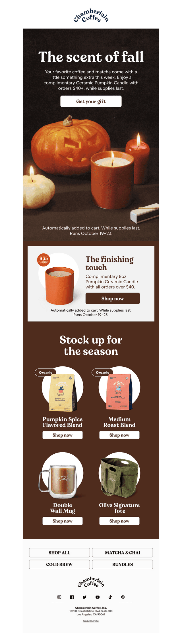 Chamberlain Coffee email from Mon, Oct 19, 2026